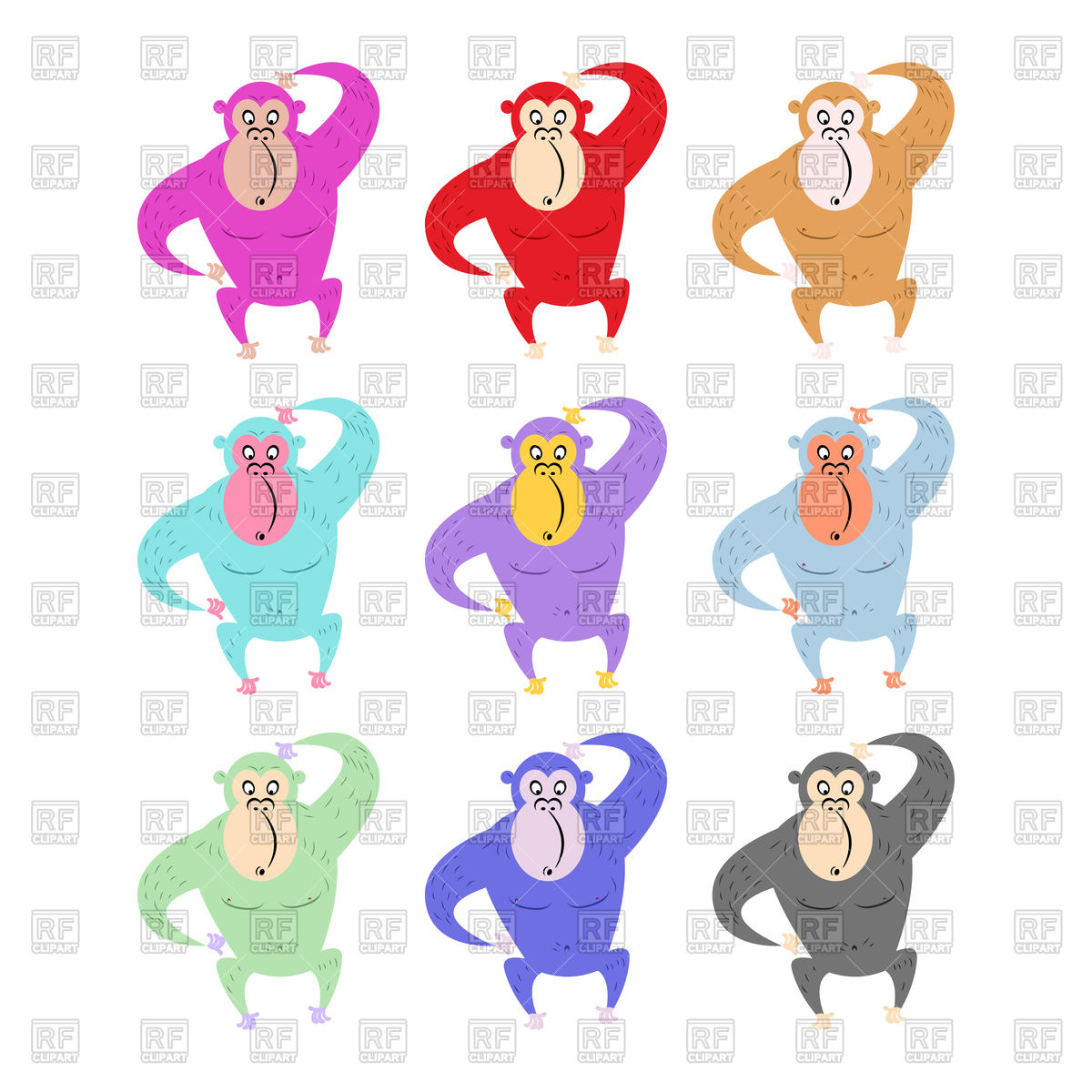 1200x1200 Monkeys, Funny Gorilla Royalty Free Vector Clip Art Image