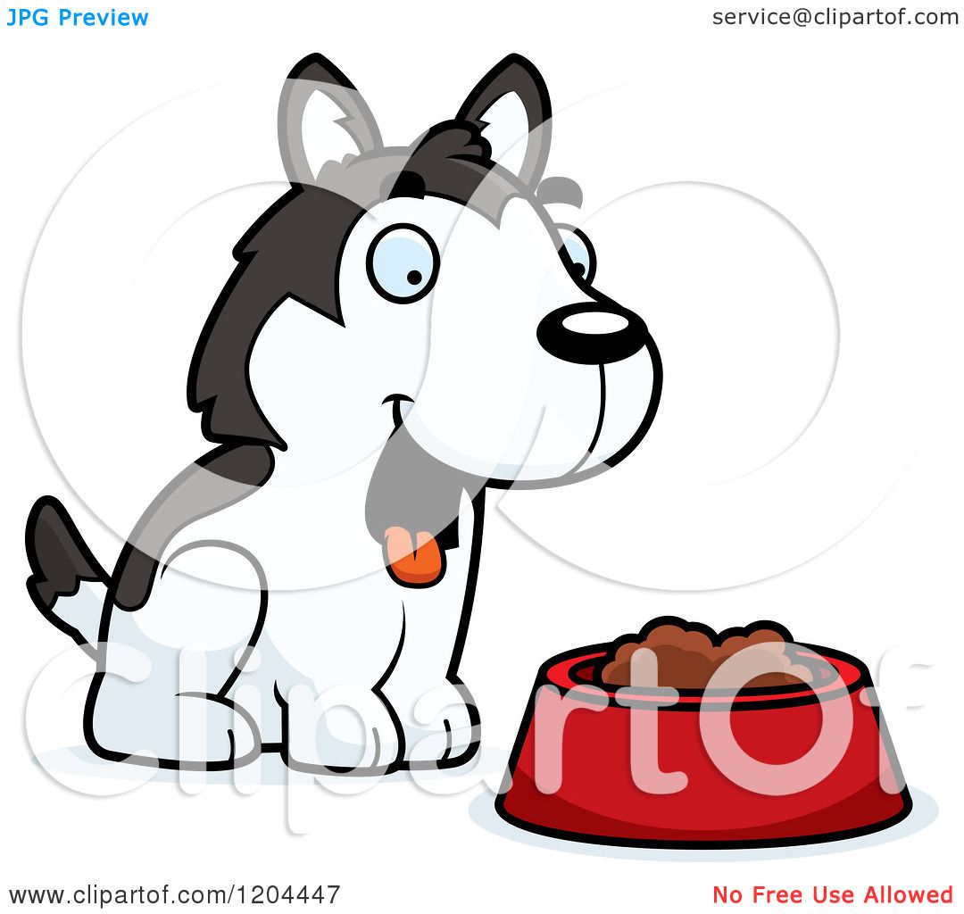 1080x1024 Cartoon Of A Cute Husky Puppy Dog With A Food Bowl
