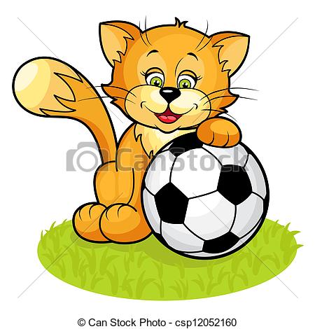 450x470 Cat With Soccer Ball. Vector Illustration Of Cute Kitten