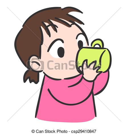 450x470 Cute Little Girl Drinking Water From Glass,isolate Vector Eps