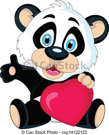 379x470 Vector Illustration Of Cute Baby Panda Holding Love Heart.