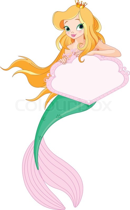 494x800 Cute Mermaid Holding Blank Sign Stock Vector Colourbox