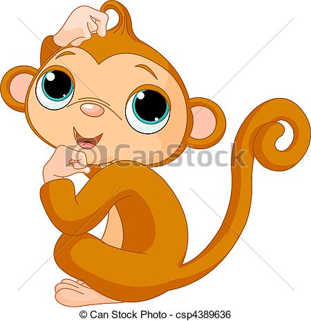 450x465 Thinking Monkey. Cute Little Monkey Scratching His Head Clip Art