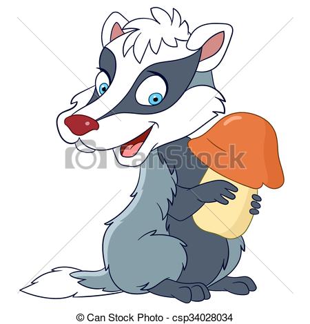 450x470 Cute Happy Badger Is Holding A Mushroom Vectors