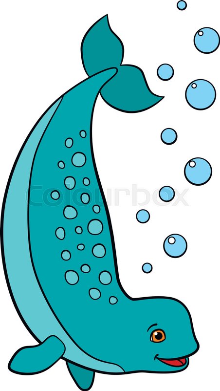 452x800 Cartoon Animals. Little Cute Narwhal Swims And Smiles. Stock