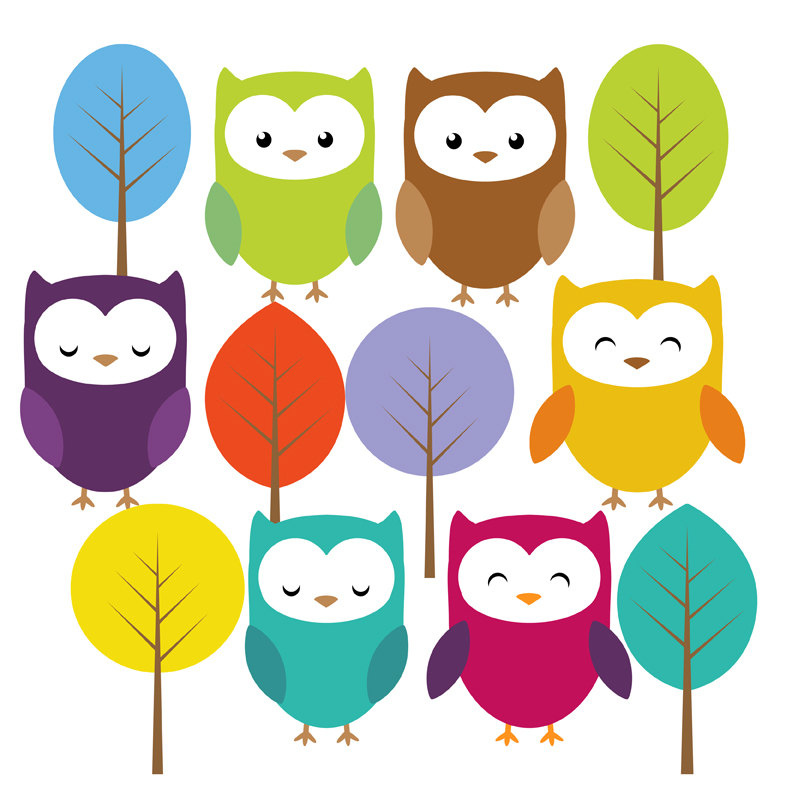 792x792 Cute Owl And Trees Clip Art Set This Set Includes 18