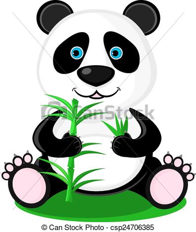 396x470 Cute Panda Bear With Bamboo In Its Paws Vector