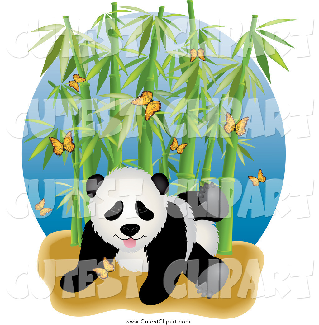 1024x1044 Vector Clip Art Of A Cute Panda With Butterflies And Bamboo By