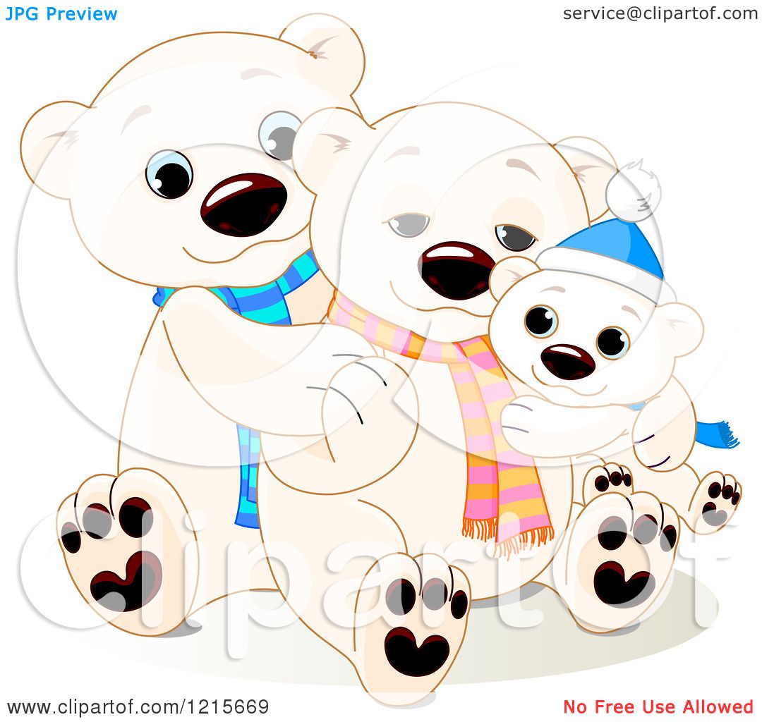 1080x1024 Clipart Of A Cute Hugging Polar Bear Family Wearing Scarves