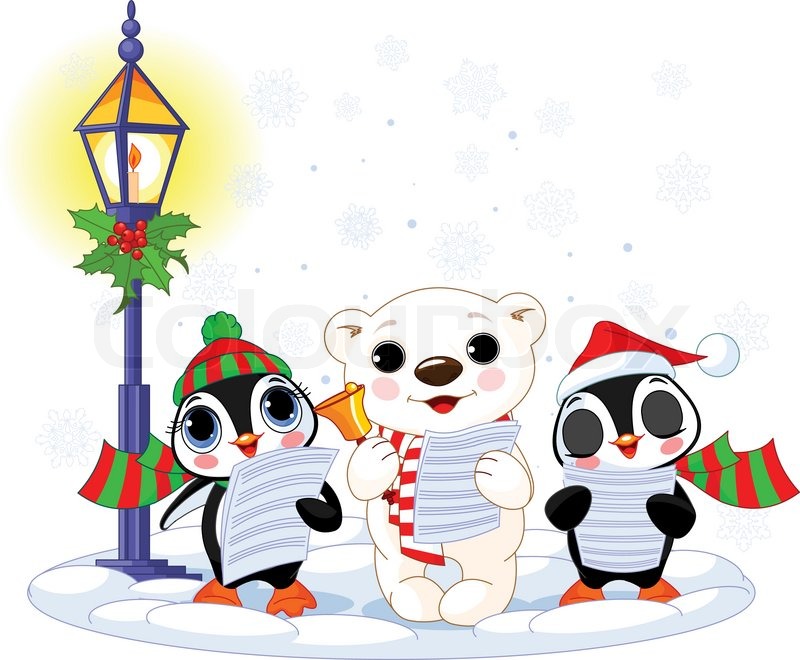 800x660 Christmas Carolers Cute Polar Bear And Two Penguins Under