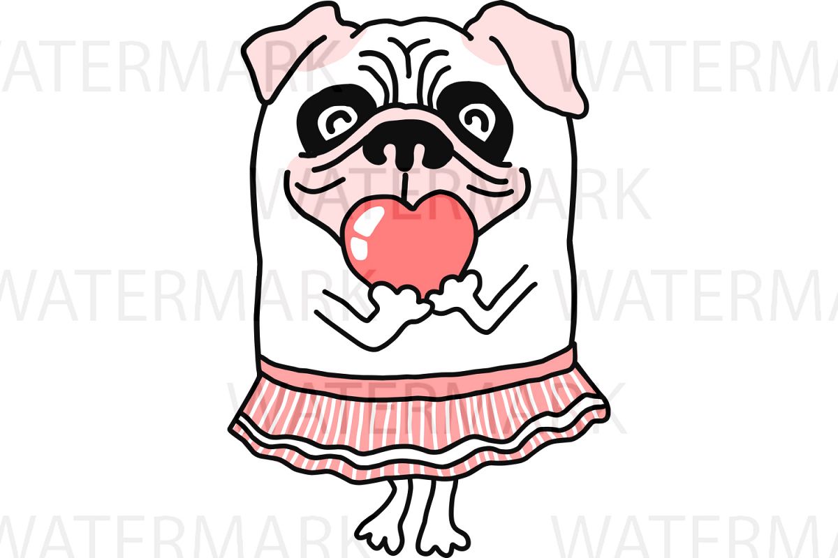 1200x800 Cute Pug Dog With Cute Pink Heart