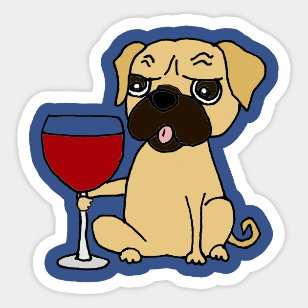 630x630 Funny Cute Pug Drinking Wine Cartoon