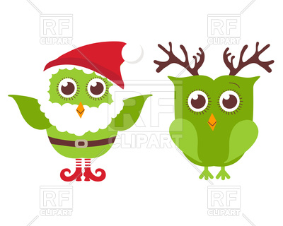 400x320 Two Cute Christmas Owls Dressed As Santa And Reindeer Royalty Free