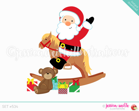 570x456 Instant Download Santa Rocking Horse Clip Art, Cute Digital