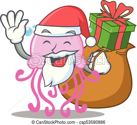 450x413 Santa With Gift Cute Jellyfish Character Cartoon Vector Vector
