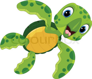 320x275 Swimming Sea Turtle Cartoon Character On Blue Background With Text