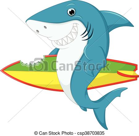 450x439 Illustration Of Cute Shark Surfing Cartoon Vectors
