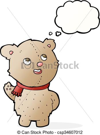 348x470 Cartoon Cute Teddy Bear With Scarf With Thought Bubble Vector Clip