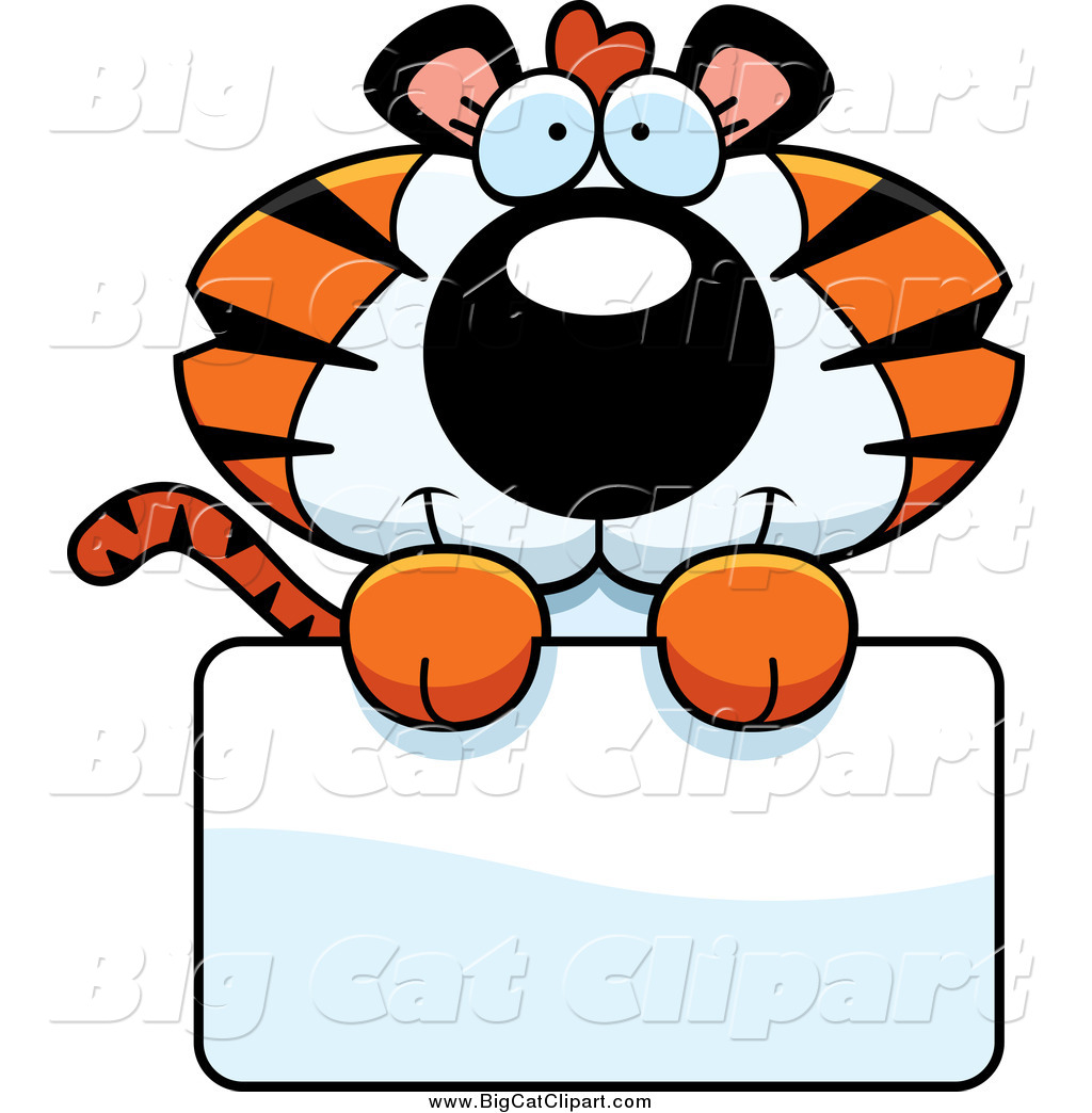 1024x1044 Big Cat Cartoon Vector Clipart Of A Cute Tiger Cub Over A Sign By