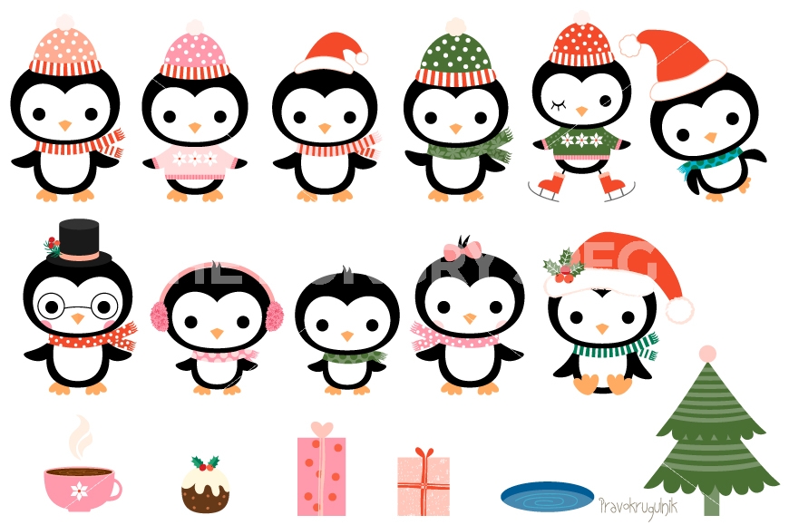 870x579 Christmas Penguins Clipart Set, Cute Penguin Clip Art Collection
