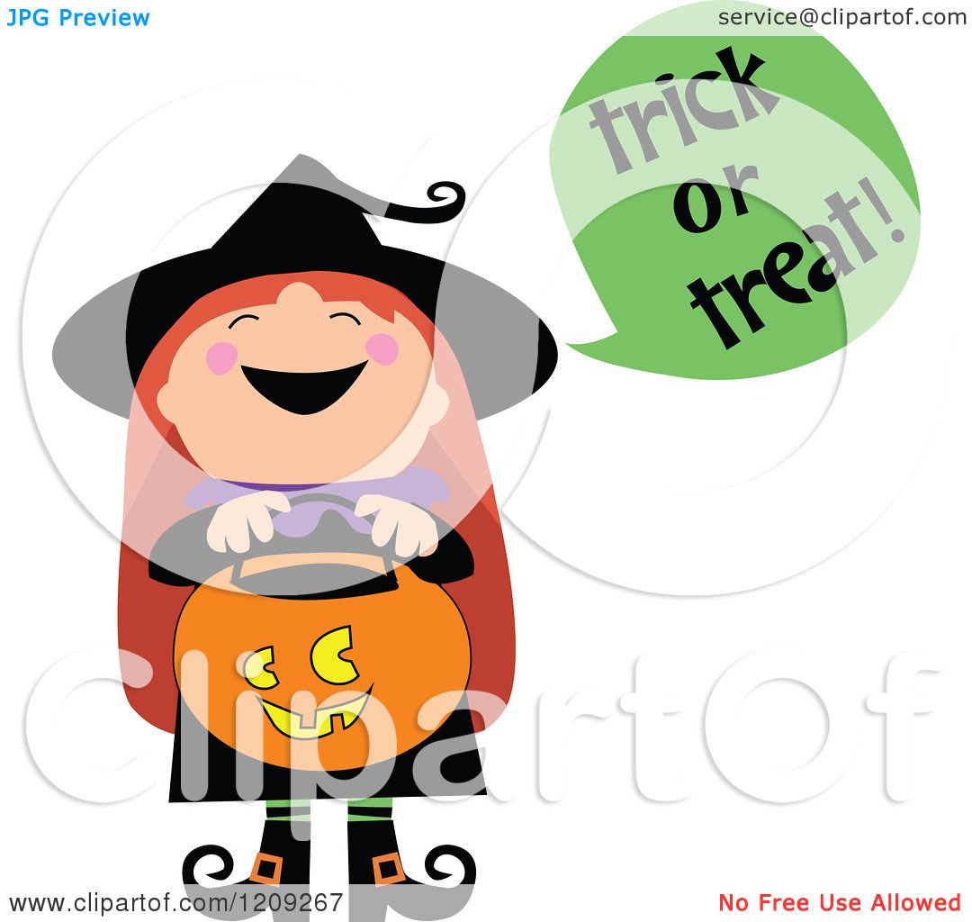 1080x1024 Cartoon Of A Cute Halloween Witch Shouting Trick Or Treat