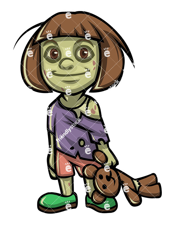 585x755 Cute Little Girl Zombie Vector Cartoon Clipart