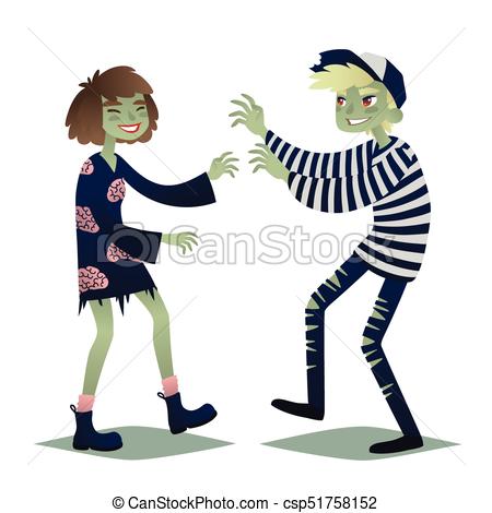 450x470 Zombie Couple. Cute Young Woman And Man In Style Of Dead
