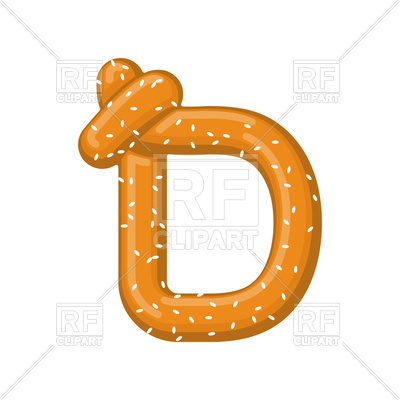 400x400 Letter D Pretzel. Snack Font. Royalty Free Vector Clip Art Image