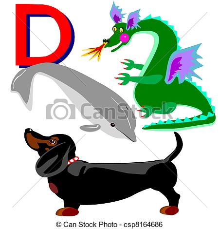 450x470 D Dachshund, Dragon, Dolphin. Illustration Of Animals That Clip