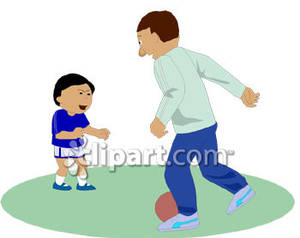 300x238 Dad And Son Playing Soccer With A Ball Clip Art