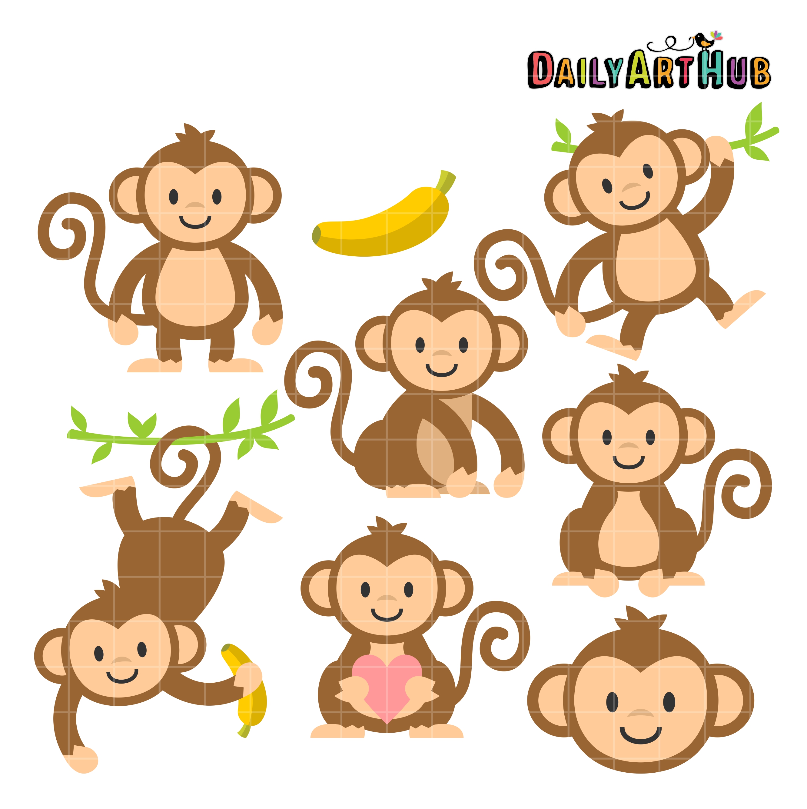 2664x2670 Cute Monkeys Clip Art Set Daily Art Hub Free Clip Art Everyday