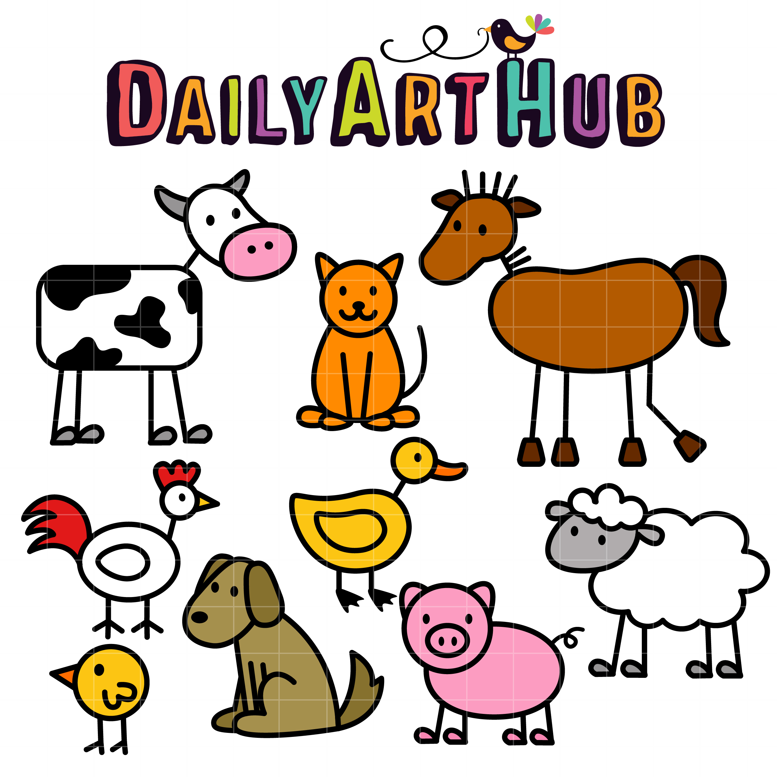 2500x2500 Stick Farm Animals Clip Art Set Daily Art Hub Free Clip Art