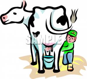 300x272 Clip Art Image A Boy Milking A Dairy Cow