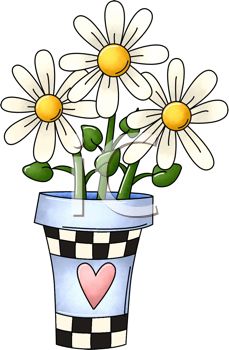 229x350 Royalty Free Clipart Image Daisies In A Checkered Pot