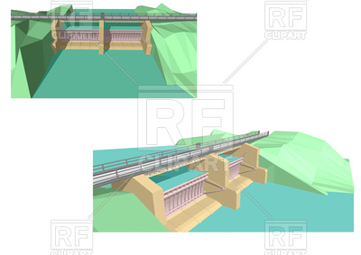 400x283 Two Abstract Dam Isolated On White Royalty Free Vector Clip Art