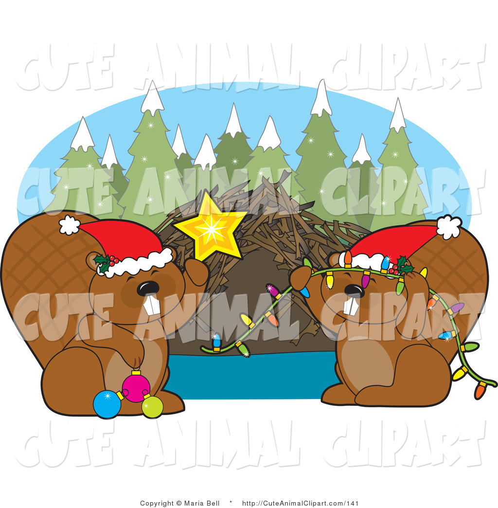 1024x1044 Vector Clip Art Of Christmas Beavers Decorating Their Dam By Maria