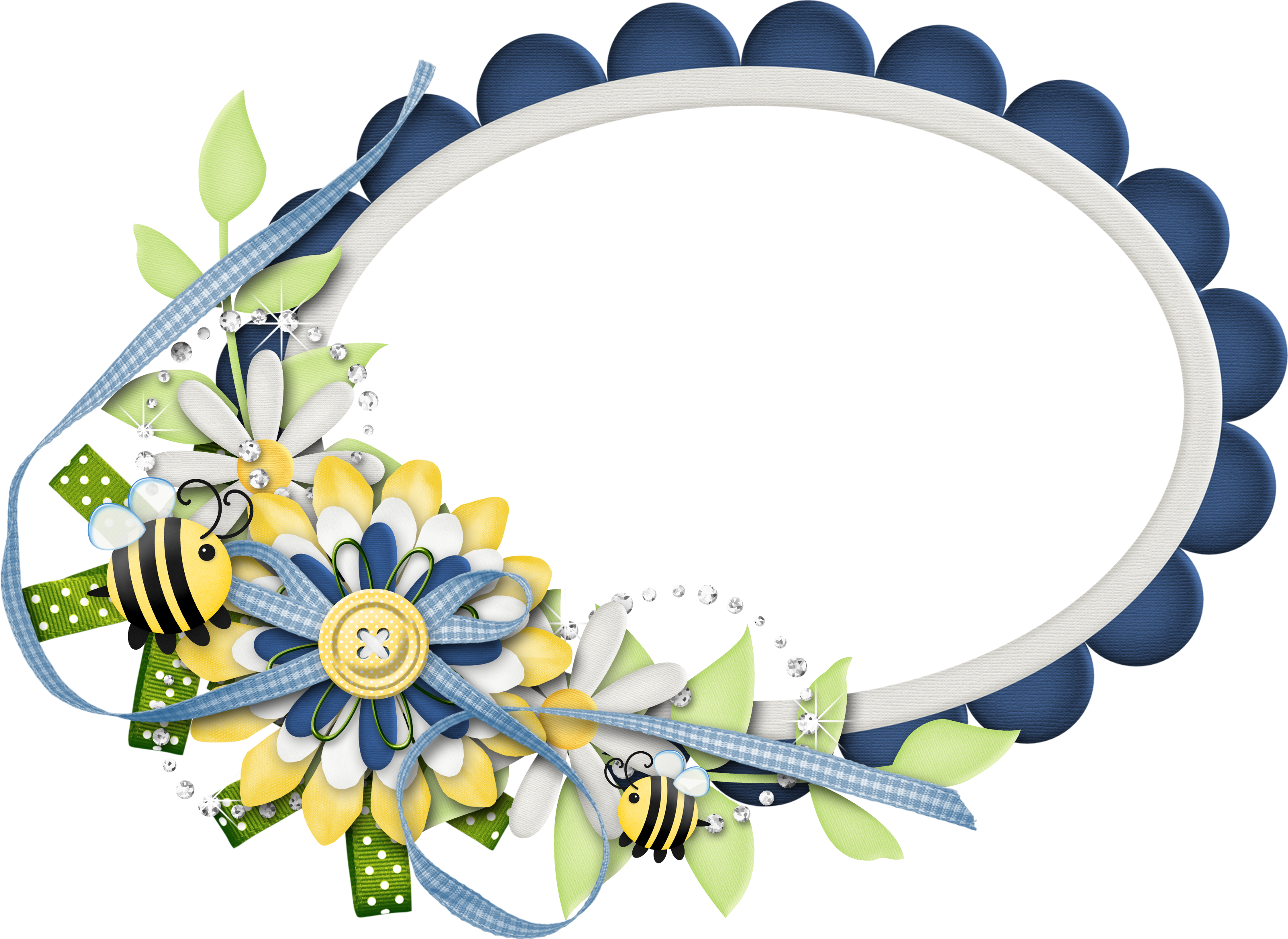 3208x2340 Cute Large Design Dark Blue Transparent Frame With Bee Clipart