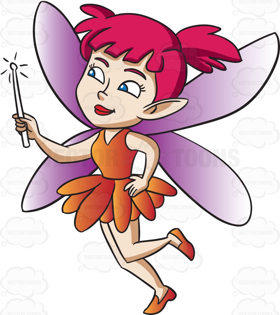 913x1024 A Happy Fairy With Dark Pink Hair Cartoon Clipart Vector Toons