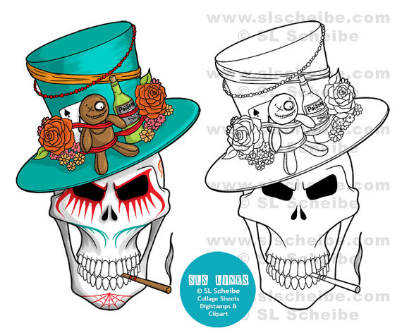 570x475 Digital Stamp Voodoo King Skull Day Of The Dead Digistamp