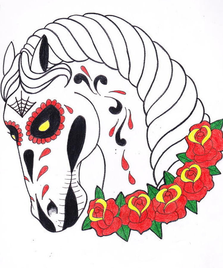 749x900 Day Of The Dead Horse Drawing By Amanda Machin