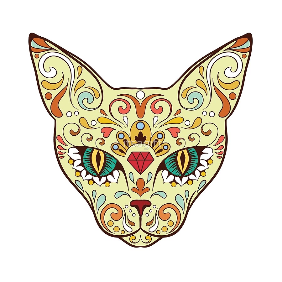 900x900 Feline Sugar Skull Cool Cat Day Of The Dead Art Boards By