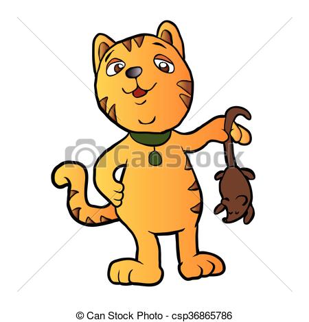 450x470 Cartoon Cat With Dead Mouse.vector Illustration Vector