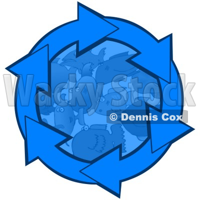 400x400 Clipart Illustration Of Blue Arrows Circling Around Schooling Fish
