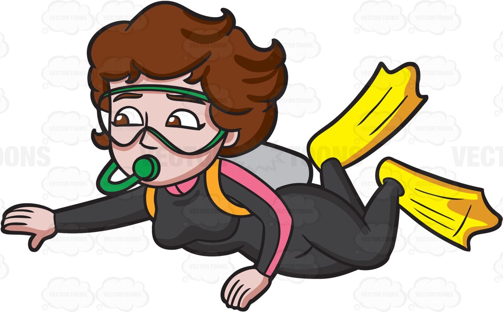 1024x635 A Woman Enjoys Diving The Deep Sea Cartoon Clipart Vector Toons
