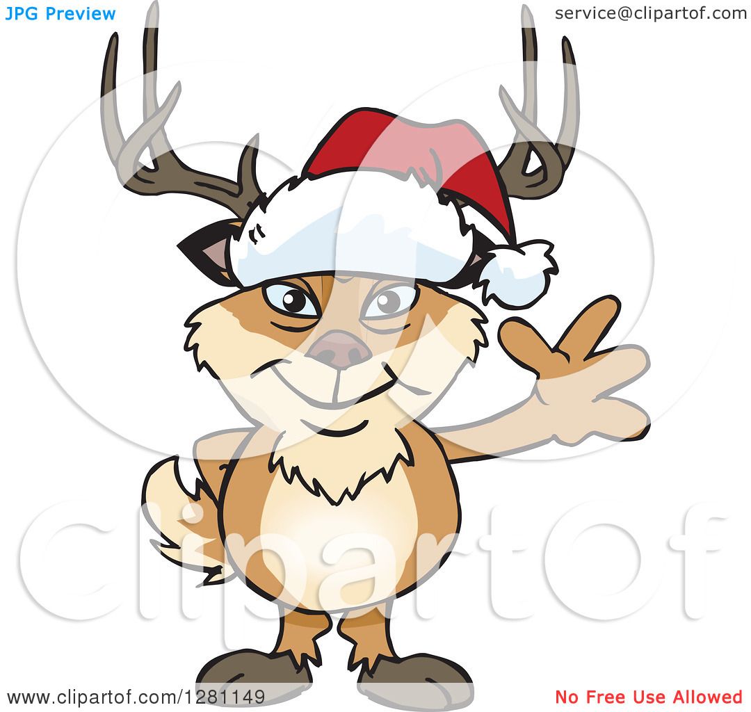 1080x1024 Clipart Of A Friendly Waving Buck Deer Wearing A Christmas Santa