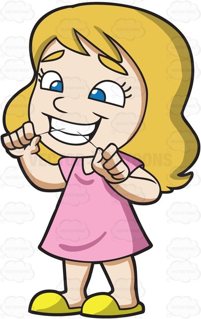404x640 A Girl Flossing Her Teeth At Home Cartoon Clipart Vector Toons