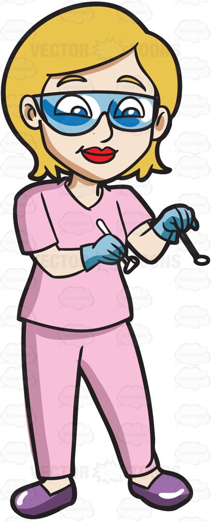 414x1024 A Female Dental Hygienist Holding Two Dental Tools Cartoon Clipart