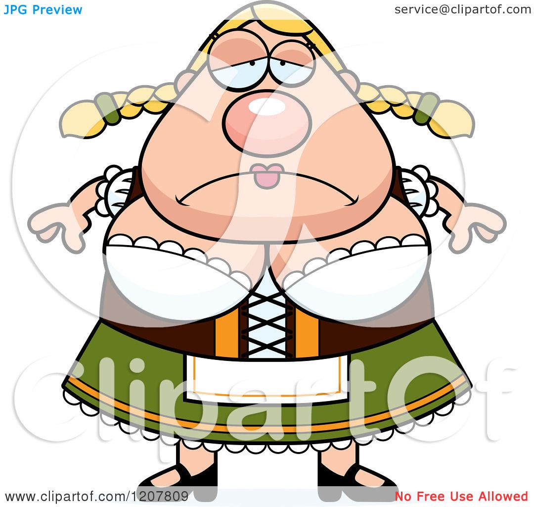 1080x1024 Cartoon Of A Depressed Chubby Oktoberfest German Woman