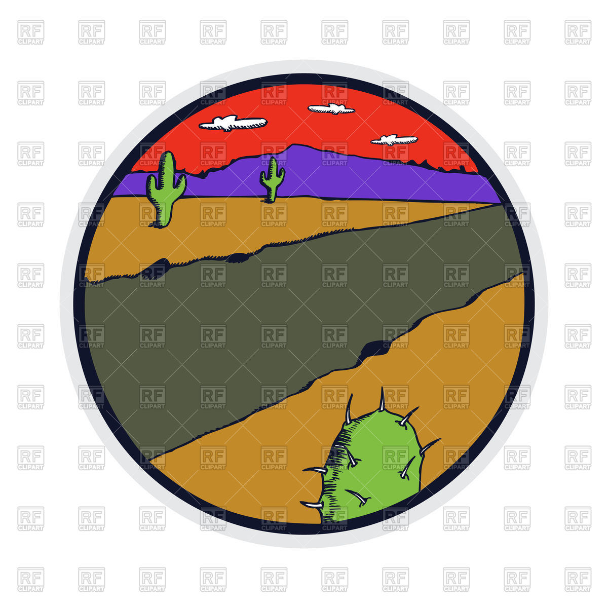 1200x1200 Retro Style Badge Of Desert Landscape With Cactus Royalty Free