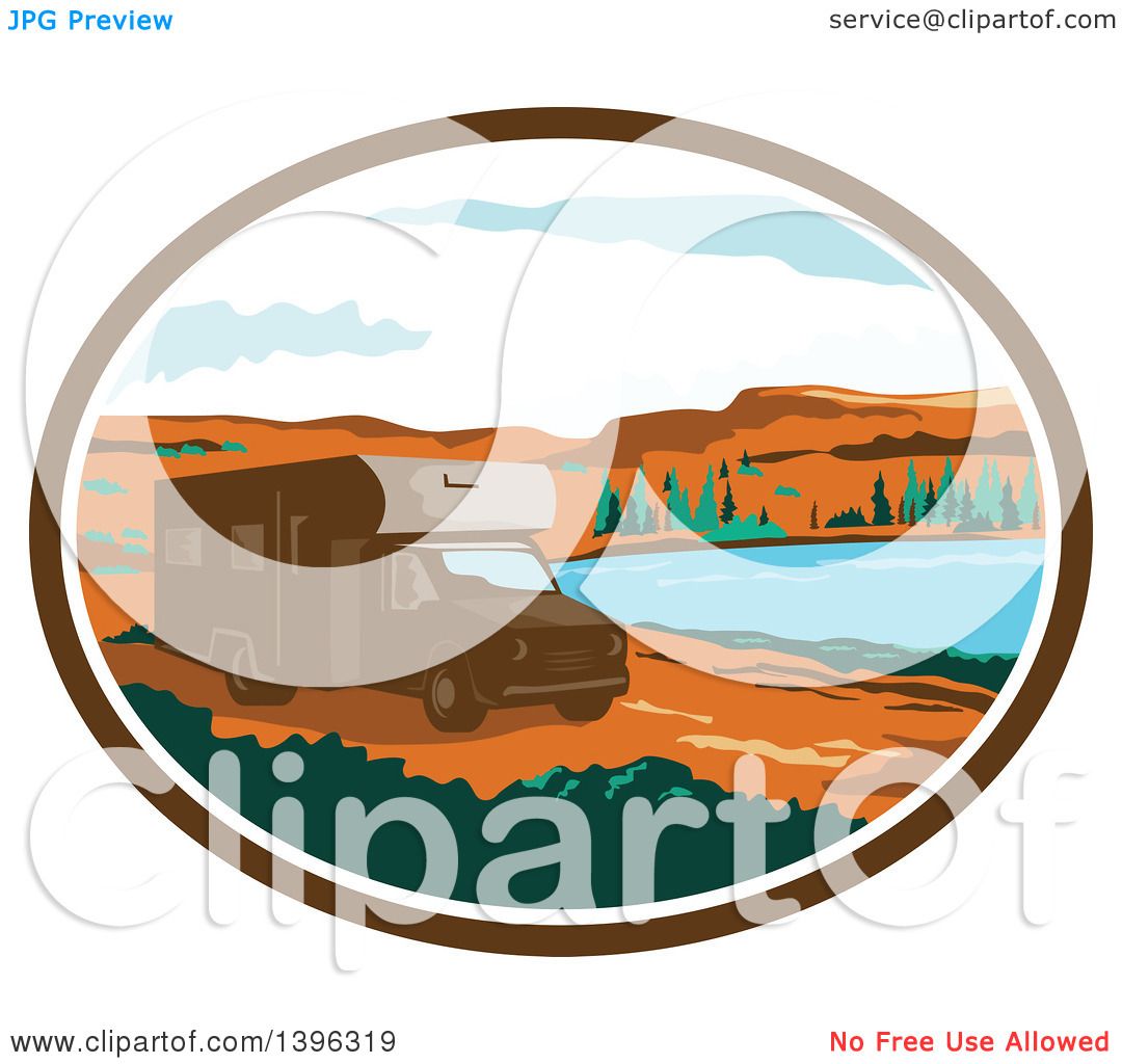 1080x1024 Clipart Of A Retro Brown Camper Van Rv In A Desert Landscape